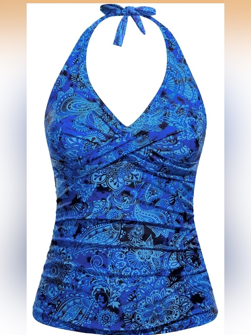 Blue Paisley Tankini Top Halter Tummy Control Swim Top Only 18W 1033/bb5